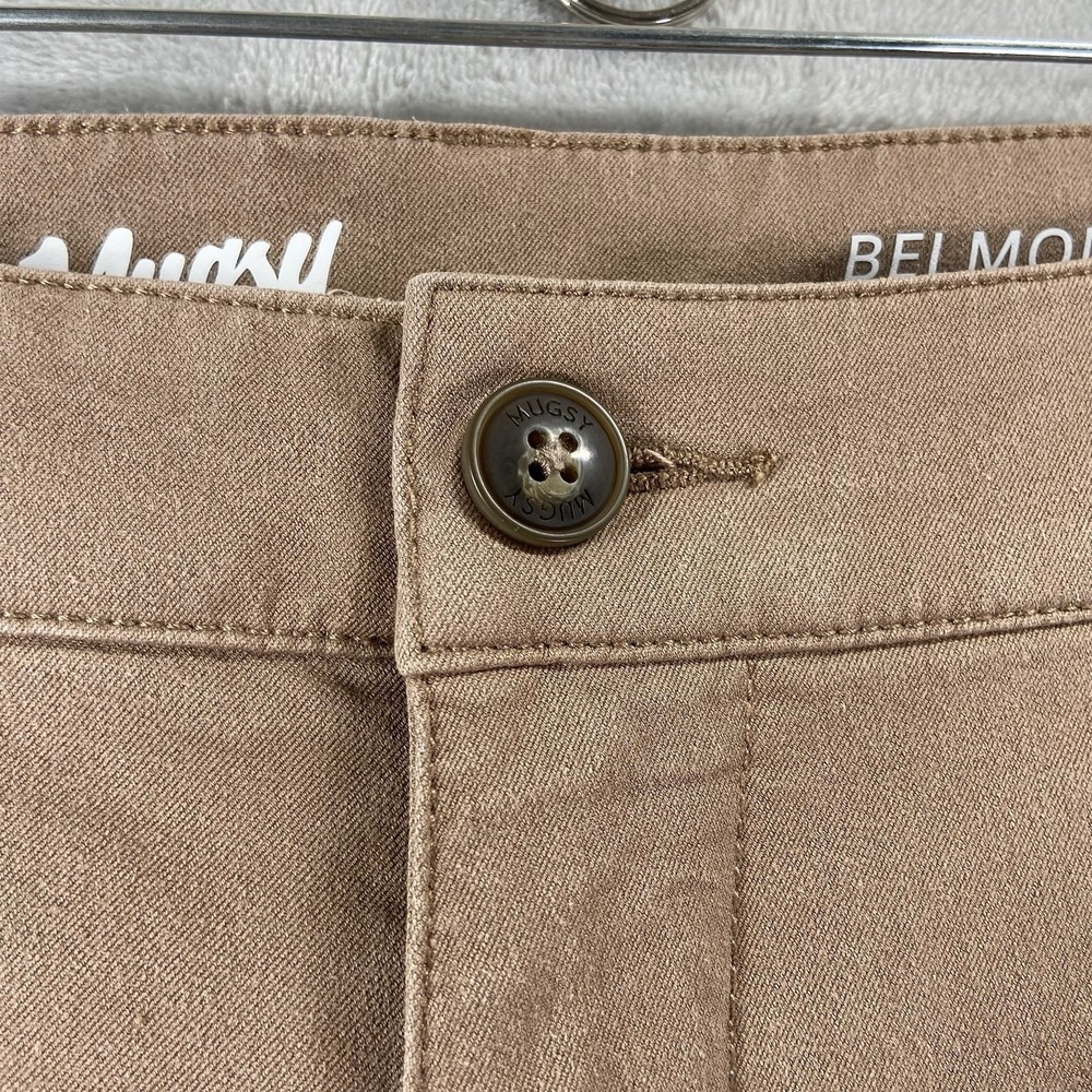 Mugsy Pants men's 34x29 Belmonts Chino Brown Classic Fit Stretch Flat Front - Picture 4 of 15